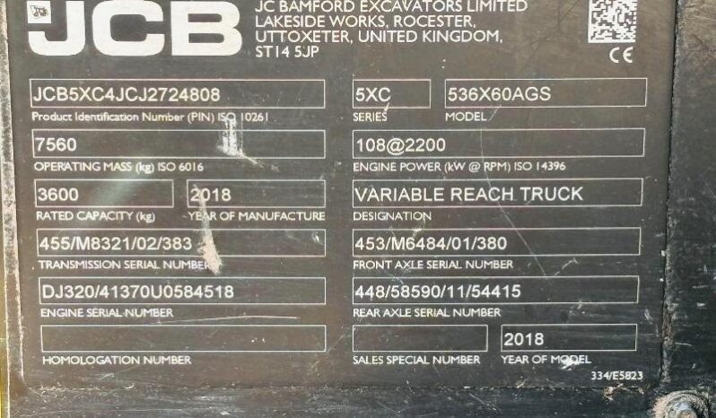 JCB 536-60 AGRI SUPER 4WD TELEHANDLER *YEAR 2018, AG-SPEC* C/W PALLET TINES *VIDEO* full