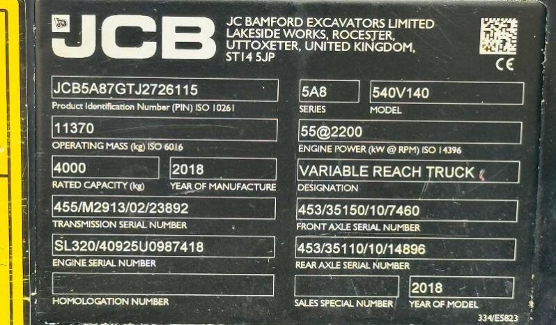 JCB 540-140 4WD TELEHANDLER *YEAR 2018, 14 METER REACH* C/W TINES *VIDEO* full