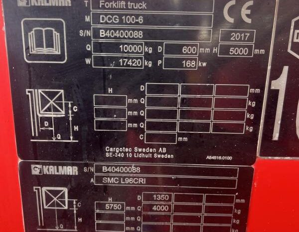 2017 Kalmar DCG100-6 for Sale full