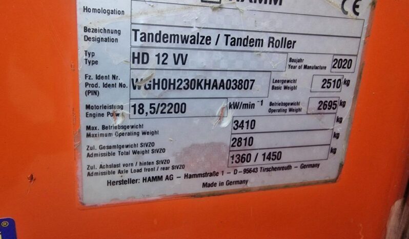 2020 Hamm HD12 Tandem Roller 2.5tonne For Auction on 2024-11-09 full