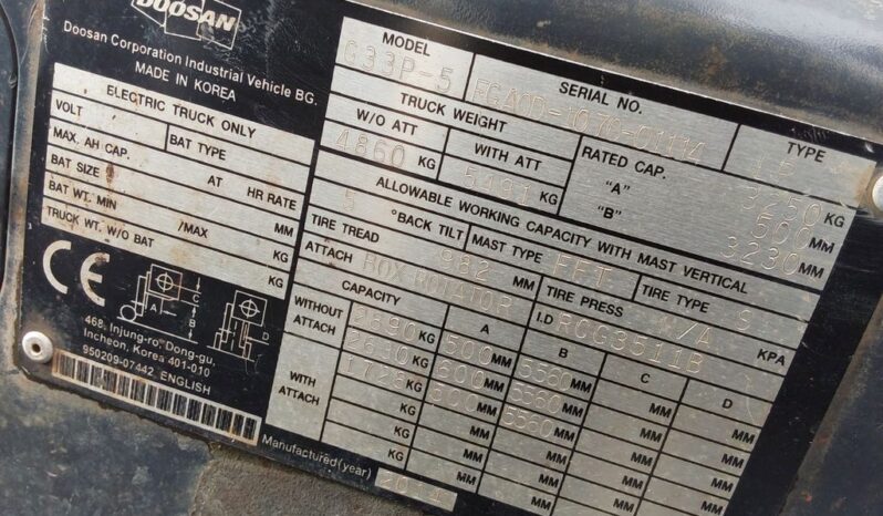 2014 DOOSAN G33P-5 FORKLIFT For Auction on 2024-12-10 For Auction on 2024-12-10 full