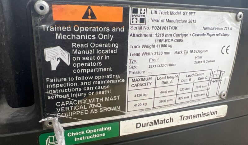 2012 HYSTER S7.0FT FORKLIFT For Auction on 2024-12-10 For Auction on 2024-12-10 full