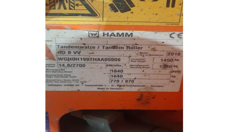 2018 Hamm HD8VV Rollers For Auction: Leeds – 22nd, 23rd, 24th & 25th January 25 @ 8:00am full