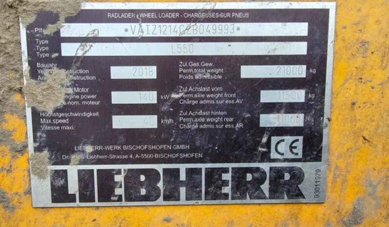 2018 Liebherr L550 Wheeled Loaders For Auction: Leeds – 22nd, 23rd, 24th & 25th January 25 @ 8:00am full