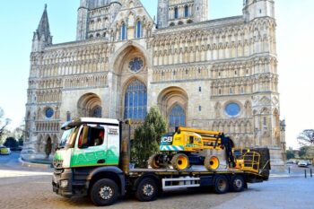 JCB Boom and truck and cathedral