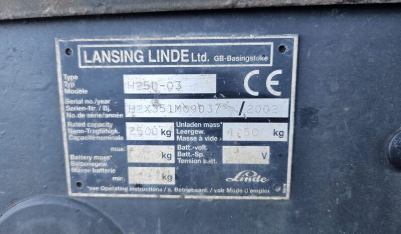 2002 LINDE H25D-03 FORKLIFT For Auction on 2025-02-04 For Auction on 2025-02-04 full