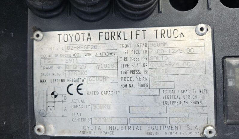 2007 TOYOTA 02-8FGF20 FORKLIFT For Auction on 2025-02-04 For Auction on 2025-02-04 full