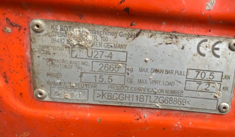 2.7T Excavator Kubota U27-4 2020 full