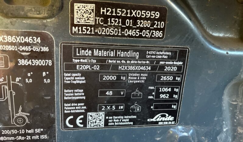 2020 LINDE E20PL-02  For Auction on 2025-01-28 at 09:30 full