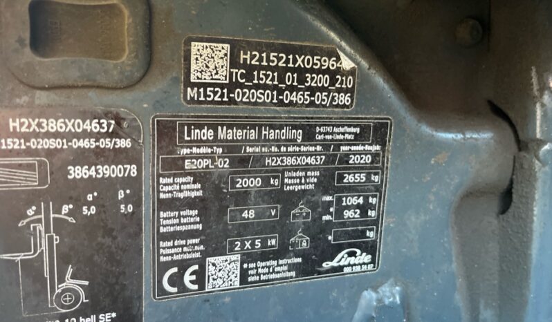 2020 LINDE E20PL-02  For Auction on 2025-01-28 at 09:30 full