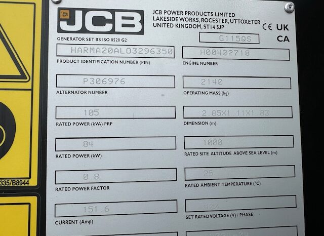 NEW JCB G115QS silenced rental spec (Choice available) full