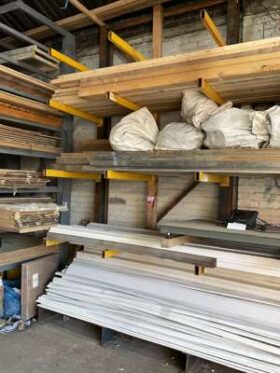 Free Standing Cantilever Racking Consisting of 3 x L Uprights 4000mm High x 1220mm Wide, 12 x 1000mm Arms. Total Width 1850mm excluding Contents and other Lots. No VAT On Hammer For Auction on 2025-02-20 For Auction on 2025-02-20