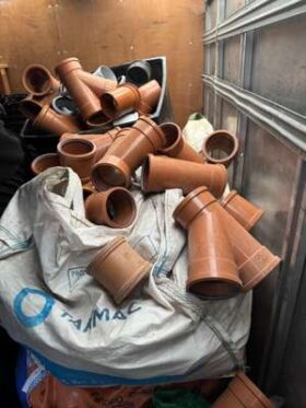 Contents of Storage Unit comprising of Large Quanity of Construction related Soil Pipes, Junctions, Manholes, Sleeves Etc. As shown in images. No VAT On Hammer For Auction on 2025-02-20 For Auction on 2025-02-20 full