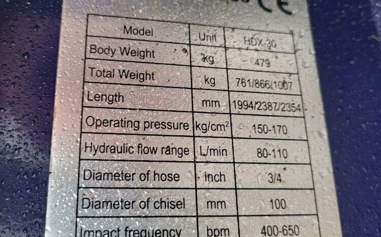 New & Unused Hirox HDX30 Hydraulic Breaker – 65mm Pins For Auction on 2025-03-22 full