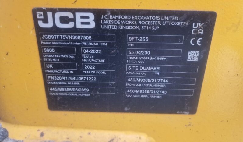 2022 JCB 9FT-2S5 CAB Dumper For Auction on 2025-03-22 full