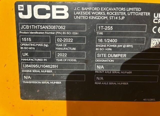 2022 JCB 1T-2S5 High Tip Dumper For Auction on 2025-03-22 full